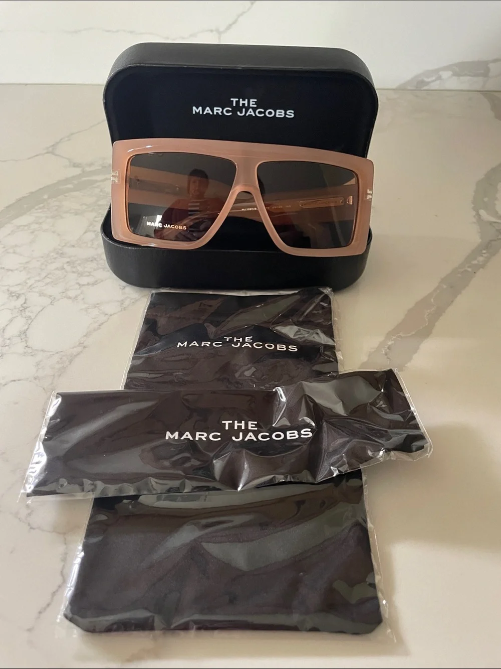 Marc Jacobs Pale Pink Rectangular Shield Sunglasses